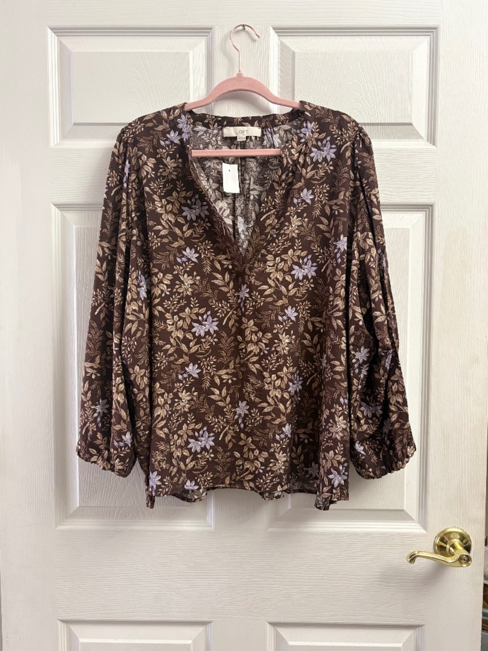 Women's Loft New Brown Floral Flowy Long Sleeve Blouse